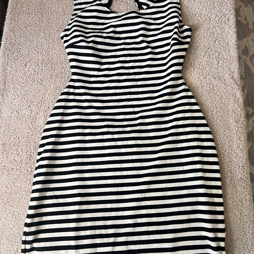 Black and White Sheath Mini Dress with Halter Neckline